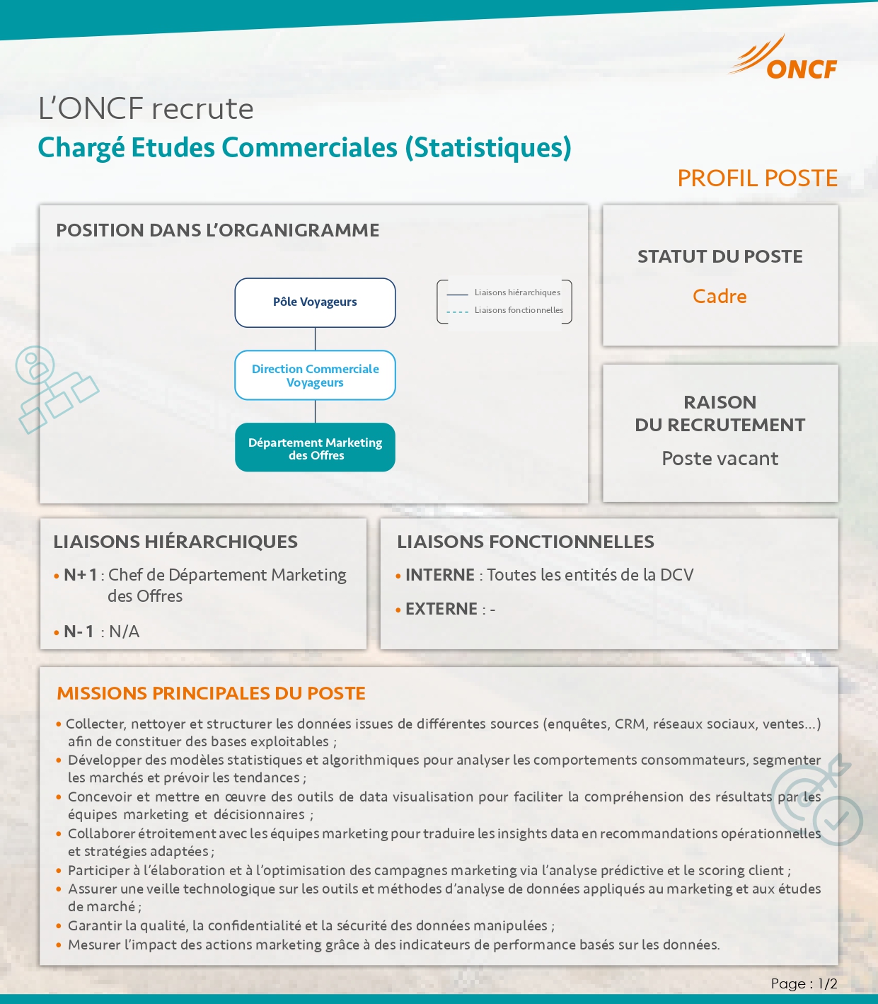 L'ONCF Recrute (3) Chargé(e)s d'Études Commerciales (Statistiques) L'ONCF Recrute (3) Chargé(e)s d'Études Commerciales (Statistiques)