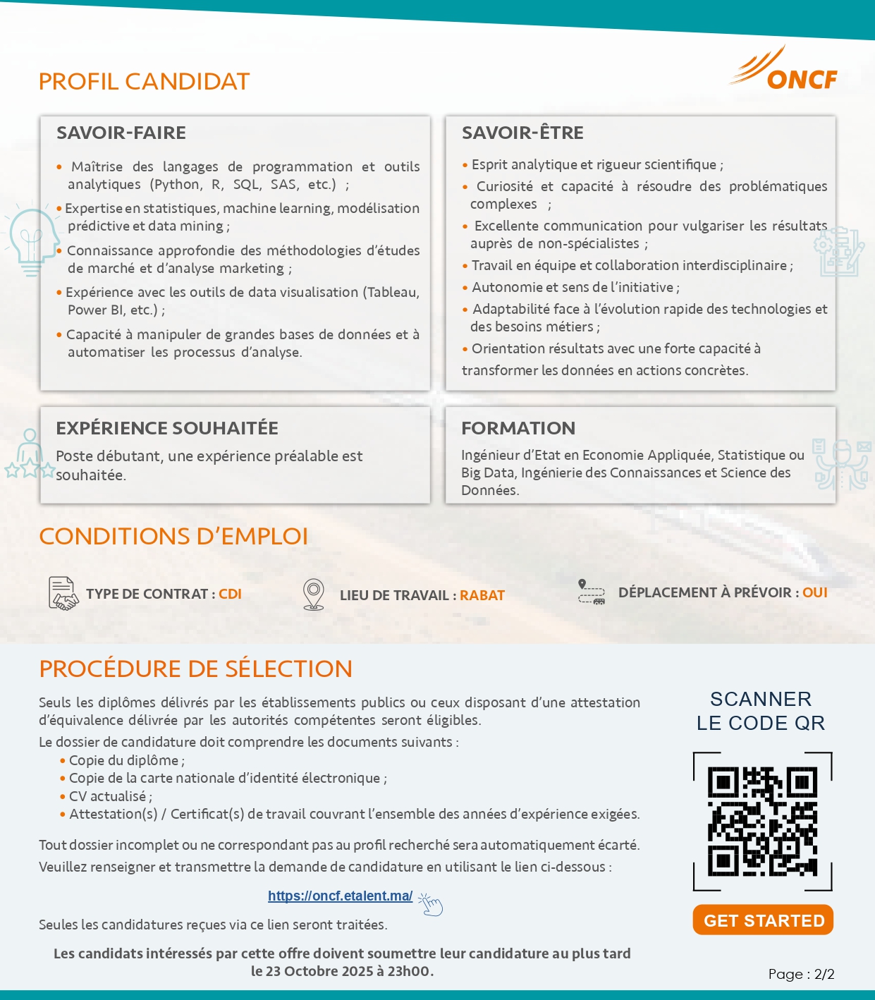 L'ONCF Recrute (3) Chargé(e)s d'Études Commerciales (Statistiques) L'ONCF Recrute (3) Chargé(e)s d'Études Commerciales (Statistiques)