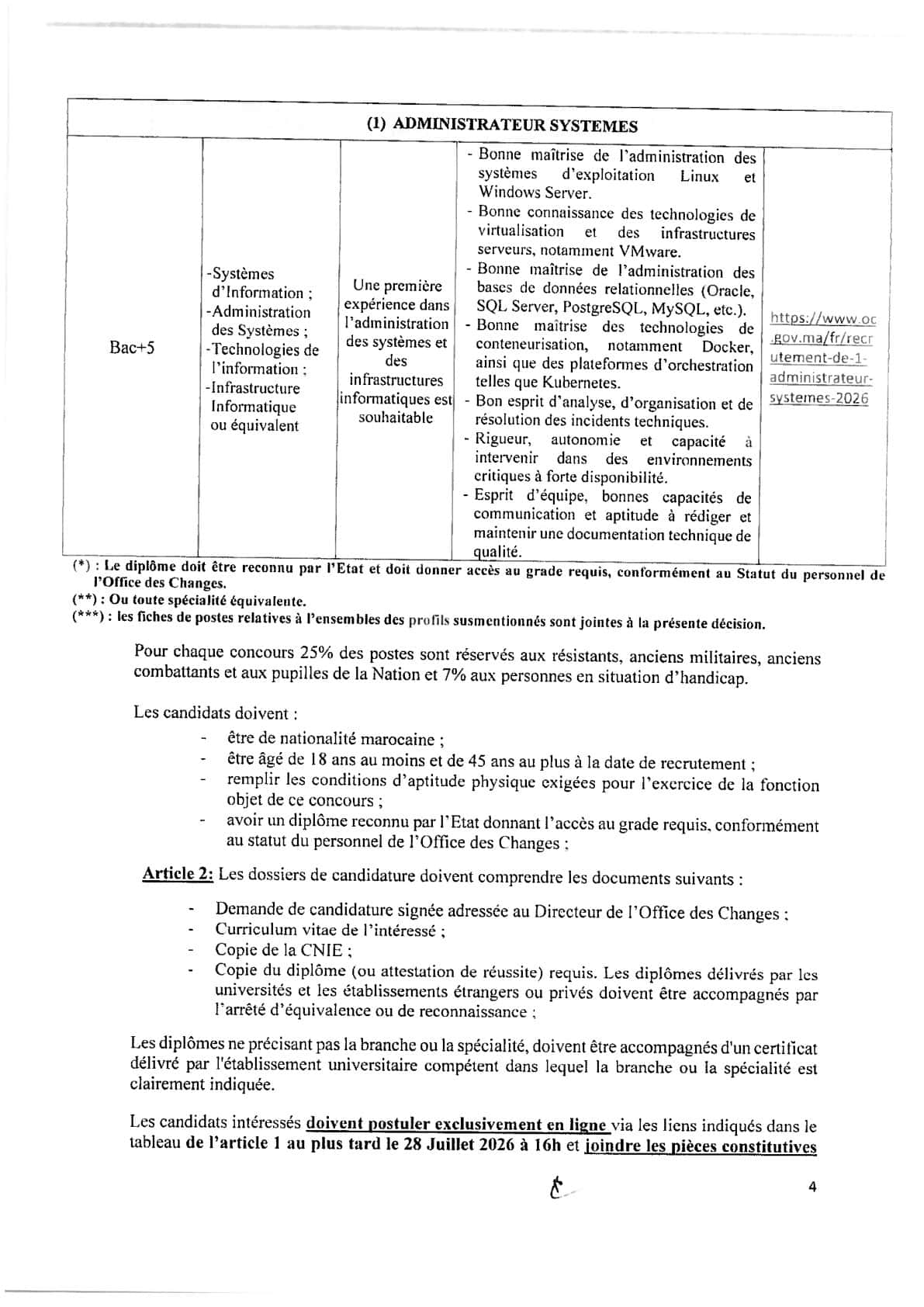 Office des Changes lance un concours de recrutement de 16 Cadres